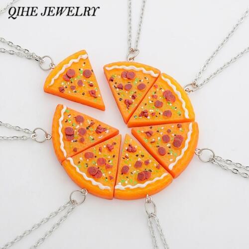 QIHE JEWELRY 7 PCS In 1 Set Pizza Necklace Best Friends Forever Necklace For Women Men Children Friendship Best Gifts colar