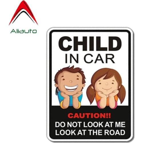 Aliauto Caution Car Sticker Child In Car Caution Do Not Look At Me Look Ok At The Road Funny Decal PVC for Seat Vw Kia,14cm*11cm