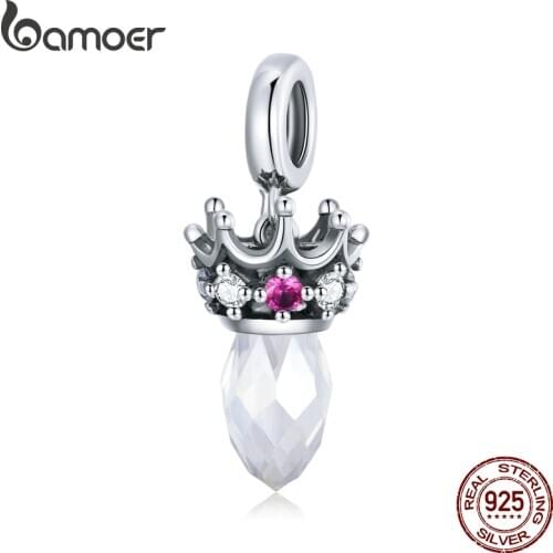 Bamoer Silver Ornate Crown Charm For Original Bracelet 925 Sterling Silver Clear Crystal Jewelry Making beads Women SCC1772