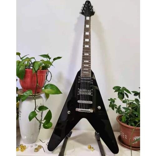 Free transport, 6 string black flying V electric guitar, customizable