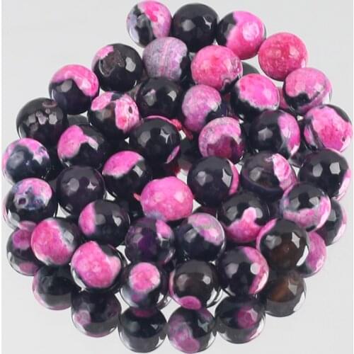 Pink Black Agates Round Loose Spacer Natural Stone Beads For Jewelry Making Diy Necklace Bracelet 15"Inches 6/8/10/12MM