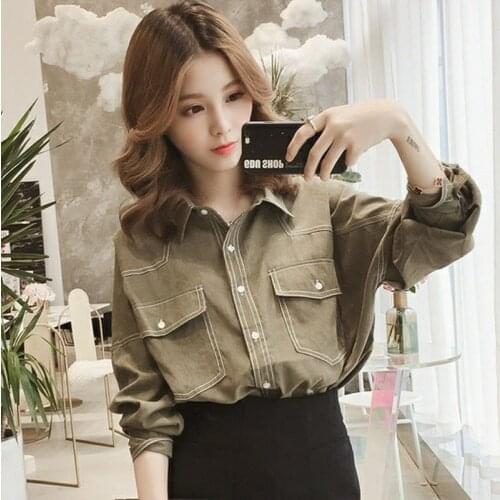 Blouse Women Shirt Spring Autumn Korean Fan Polo Collar Long Sleeve Shirt Loose Casual Shirt Jacket Women Blusas Mujer De Moda