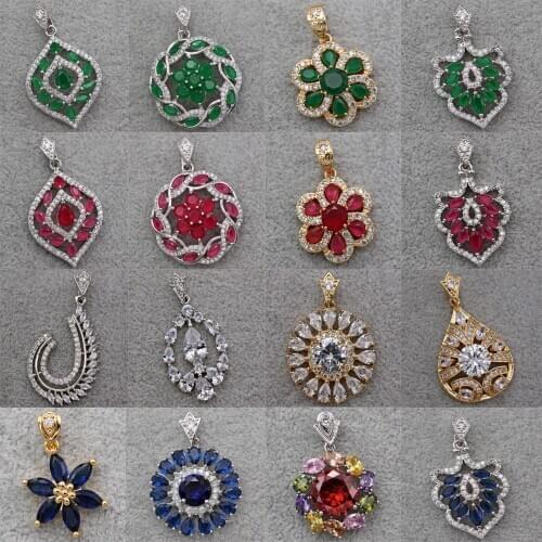Bohemian Pendant for Women White Gold Plated Red Zirconia Colorful Necklace Pendant Fashion Wedding Jewelry accessories Gif