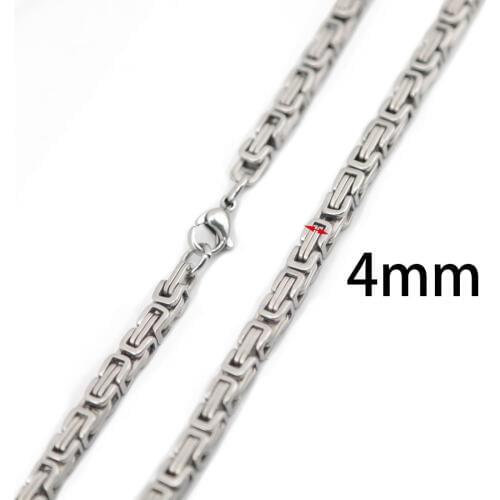 4mm Men Chain Silver Tone Stainless Steel Byzantine Box Link Necklace