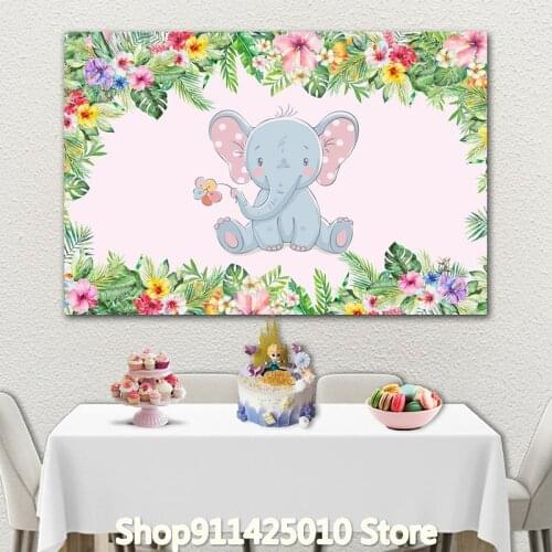 Cartoon Flowers Cute Little Elephant Background Girl Birthday Party Decoration Photography Studio Photos Children Room Backdrop