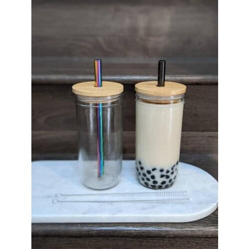 In Stock : Reusable Bubble Tea Cup with Bamboo Lid, Bubble Tea and Smoothie Straw Send Two Straws