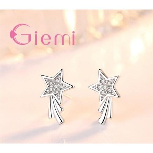 Hot Sale Attractive Star Stud Earrings Design 925 Sterling Silver Cubic Zirconia For Women Girl Valentine Birthday Gift
