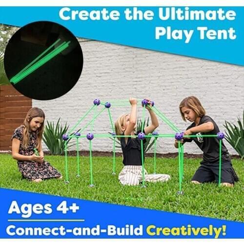 KidsConstruction Fort Building Kit Glow In The Dark Forts Builder Blocks Creating Indoor & Outdoor Ball Rod with Tent Cloth