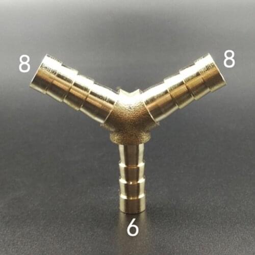 Brass Hose Barb Reducer Fitting Y Shaped 3 Way Splitter 8-6-8mm Water Gas