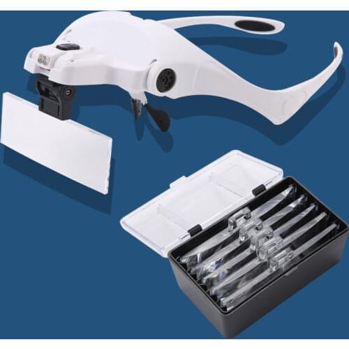 Eye Repair Tool 5 Lens Adjustable Loupe Head Magnifier LED-Lighted Headband Loupe 1.0X 1.5X .2.0X 2.5X 3.5X for Repairing