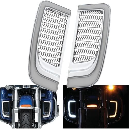 Motorcycle Chrome LED Fairing Lower Grills Rnning Turn Signal Lights Fits For Harley-Davidson Electra Glide Ultra CVO Road Glide