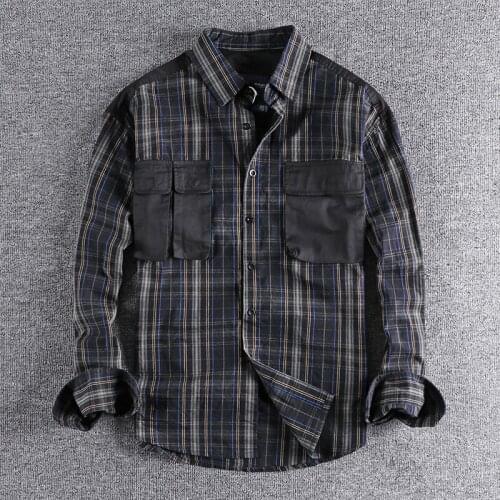 2021 new arrival Trend stitching striped mens shirt work bag autumn casual youth shirt handsome boy wear 302