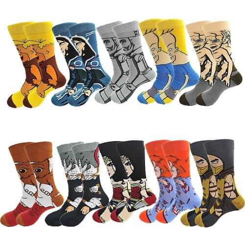 Men and Womens Cartoon Long Socks Happy Anime Funny Socks Personality Cool Crew Socks Street Fashion Sewing Pattern
