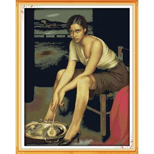 Painting maiden Cross Stitch Kit Home Decorative 11CT Printed 14CT DMC Chinese Embroidery Needlework Cross-stitch set Paintings