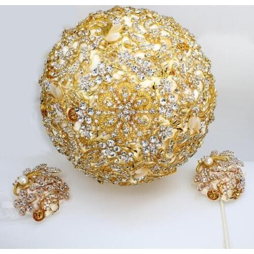 Luxury Crystal Bridal Brooch Bouquet+Boutonnieres+Wrist Corsage Flowers Set Bouquet De Mariage Wedding Bouquets For Bride