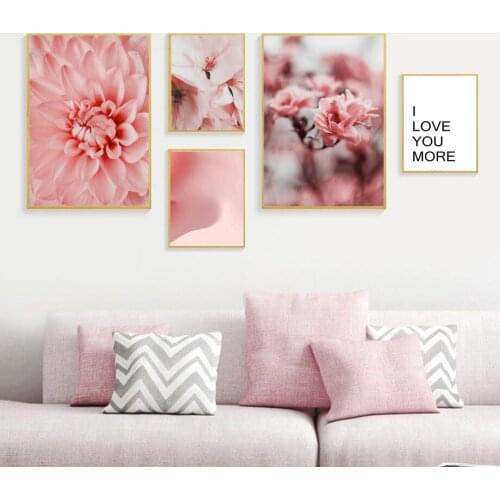 Pink Sakura Peony Sketch Flower Quote Wall Art Canvas Painting Nordic Posters And Prints Wall Pictures For Living Room Decor