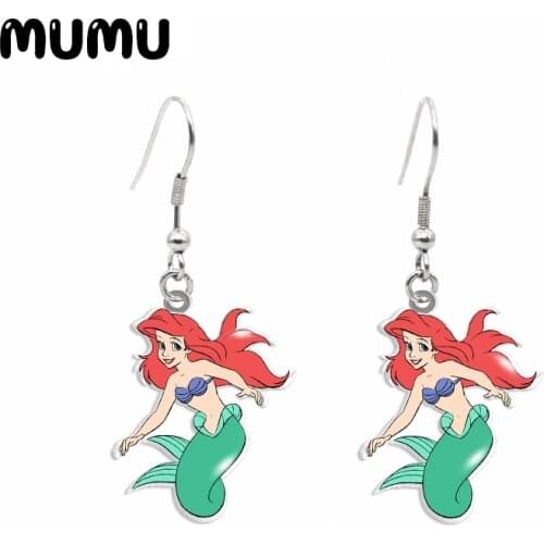 2020 New Little Mermaid Dangle Earring Ariel Acrylic Earrings Handmade Jewelry Epoxy Resin Fish Hook Earring