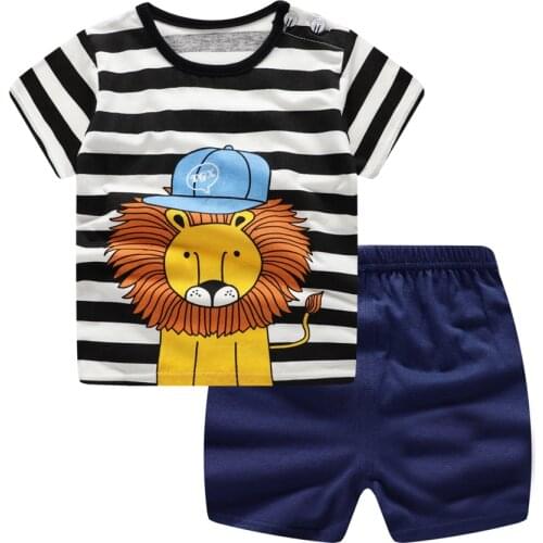 Cartoon Lion King Baby Boy Clothes Cotton Striped T-shirt+Shorts 2PCS Casual Boys Clothes Summer Fashion Clothing Set DS19