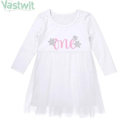 Baby Girls One Year Dress 1st First Birthday Dresses For Girl Tulle Tutu Dresses Snowflake Letter Print Princess Baptism Dress