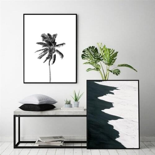 Beach Abstract Wave Palm Tree Posters and Prints Black White Wall Pictures Good Vibes Quote Art Canvas Painting Home Wall Decor