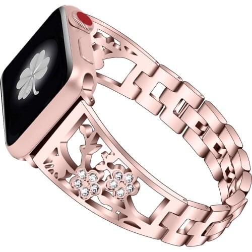 Diamond Flower Apple Watch Band Jewelry Strap For iWatch Band Series 1 2 3 4 5 38/40mm 42/44mm Plum Blossom Bracelet For Women