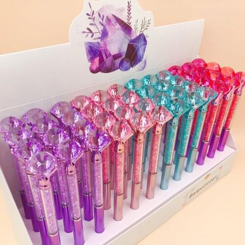 48pcs/lot diamond crystal rotatable ballpoint pen creative stationery students office school pen promotion party gift quality