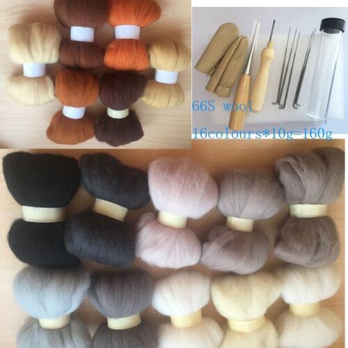 DIY Needle felt 66s wool felt poke fun soft feeling Wool Fibre Tops Roving DIY Spin 10g/16pcs/lot