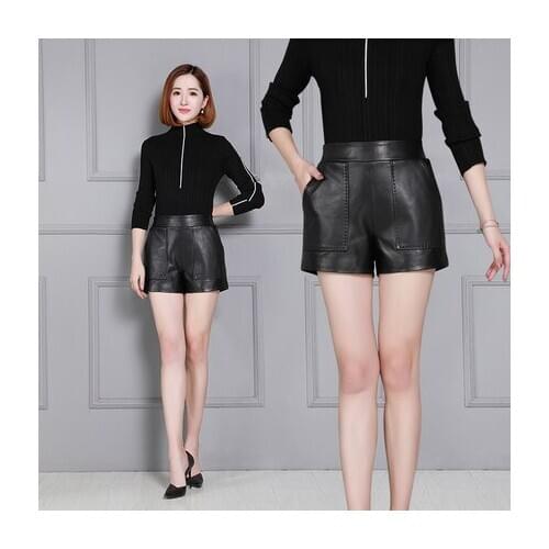Top brand New Sheepskin 2020 High Waist Wide Leg Shorts KS46 high quality