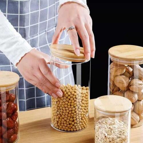 Glass Bottle Airtight Jar Kitchen Grain Storage Jar Dried Fruit Flower Tea Storage Jar with Bamboo Lid Storage Box Tea Can