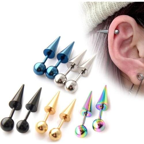 2Pcs/1pair Women Men Round Ball Spike Cone Tip Titanium Steel Screw Back (Pierced) Stud Earrings Punk Gothic Jewelry Gifts