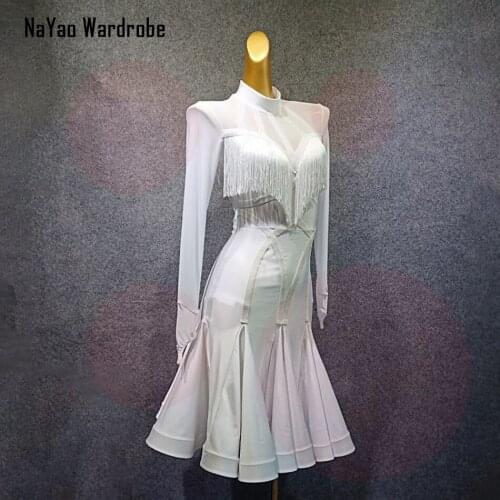 2020 New Long Shoulder Tassel Design 3 color select Latin Dance Dress Dancing Performance Women Dress Ballroom Samba Tango BY306