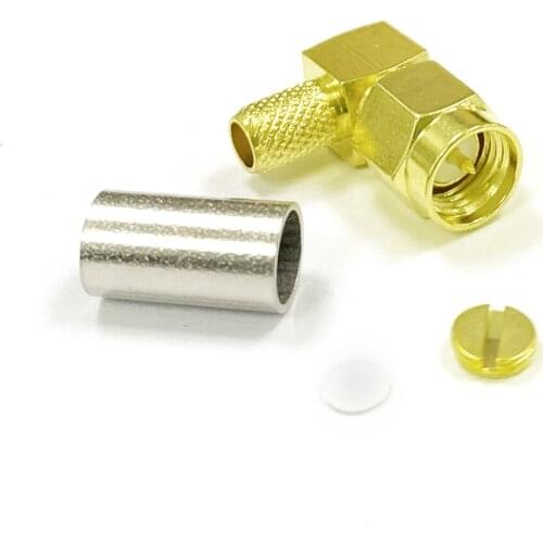 1pc SMA Male Plug Right Angle RF Coax Connector Crimp for RG58 RG142 RG400 LMR195 Cable Connector Goldplated NEW wholesale