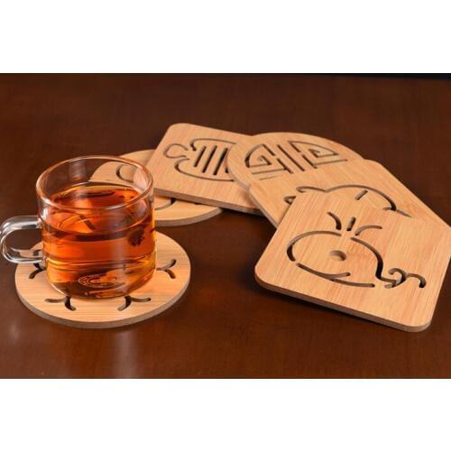 100pcs hot 15cm Wooden Coasters Table Pad Cartoon Cup Mug Mat Coffee Tea Holder Home Decor
