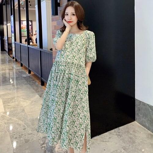 125# Maternity Clothes Summer Cotton Short Sleeve Loose Stylish A Line Dress for Pregnant Women Mom Dress