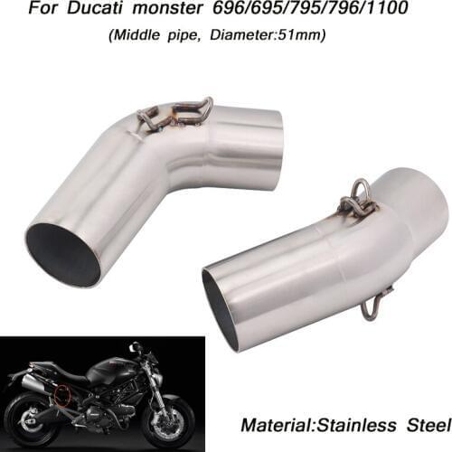 2x Middle Pipe Stainless Steel Link 51mm Motorcycle Exhaust Muffler Pipe For Ducati monster 696 695 795 796 1100