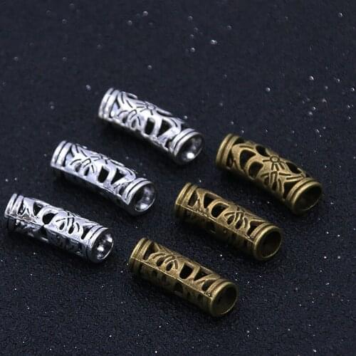 20Pcs 7X20mm 2 Color Retro Hollow Macroporous Bend Beads Carved Charm Metal Pendant For DIY Bracelet Jewelry Making