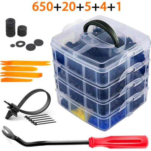 650 Pcs Car Fastener Clip Auto Body Push Retainer Pin Rivet Door Panel Retainer Fastener Kits With Cable Ties Fasteners Remover