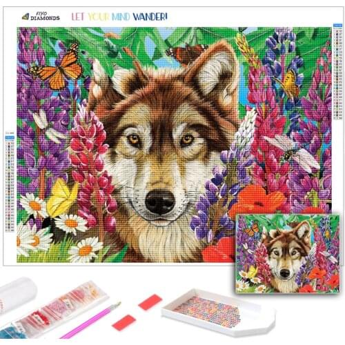 5D DIY Diamond Embroidery Wolf Cross Stitch Kits Diamond Painting Animals Mosaic Flower Picture Art Wall Stickers Home Decor