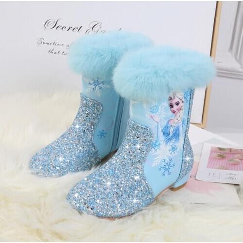Martin Boots New Elsa Princess Shoes Pink Snow Boots Kids Fur Boots Girls Winter Boots for Girls shoes Cow Muscle