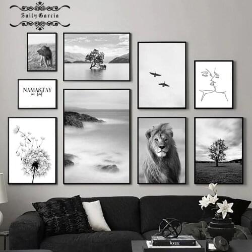 Black and White Natural Scenery Canvas Art Interior Paintings Dandelion Lion Picture Wall Art Poster Print for Home Decor Design