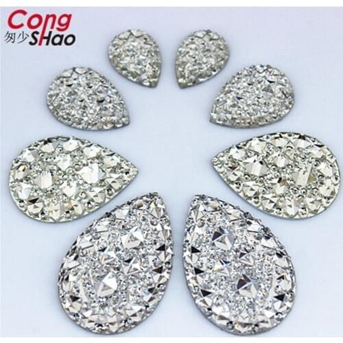 Cong Shao 4 Size Clear Drop flatback Resin Rhinestone applique stones and Crystals DIY For Costume jewelry Accessories WC583