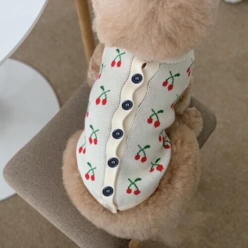 Cute Cherry Dog Clothes Dog Outfits Sweater for Small Dogs Corgi SchnauzerTeddy Pomeranian Cat Pet Clothes Dog Sweaters