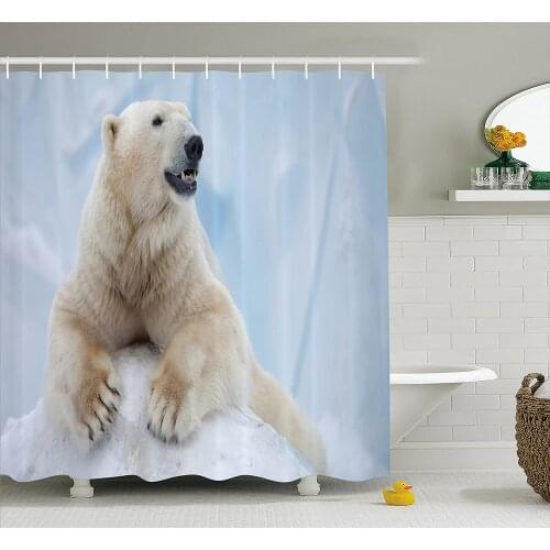 Zoo Shower Curtain Portrait of Large White Polar Bear on Ice Claws Antarctica North Outdoors Waterproof Polyester Bath Curtains