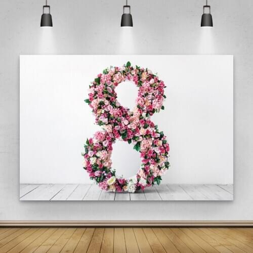 Laeacco March 8th Happy Womans Day Photography Background Rose Flower Portrait Wood Floor Photocall Vinyl Backdrop Photo Studio