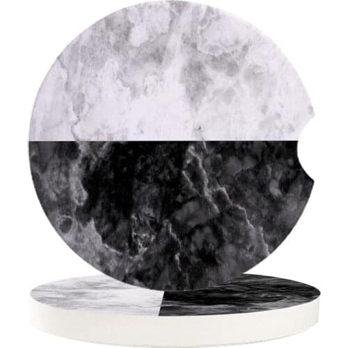 2 4 6pcs/set Ceramic Car Coaster Waterproof White Black Marble Natural Car Cup Drink Mat Car Decoration Accessories