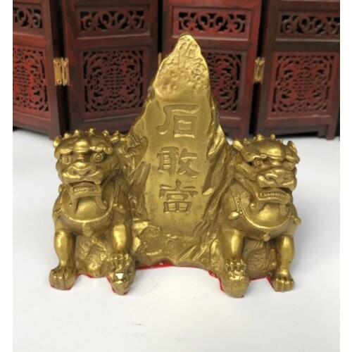 China brass double lion crafts statue