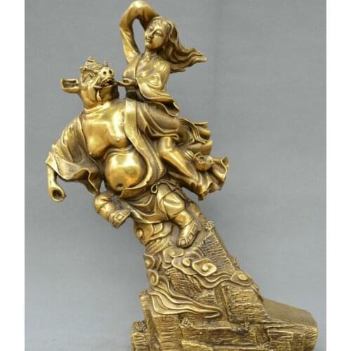 Chinese fengshui old Bronze zhubajie beautiful woman zhubajie pig hog statue