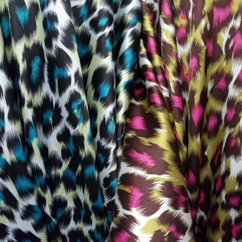 Leopard Print Qualified Crepe Satin Charmeuse Fabric Glossy Satin Fabric Polyester Tissue Ribbon Dress blouse Material 1 yard