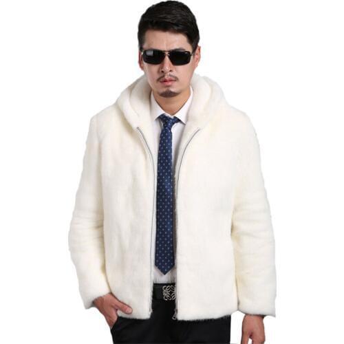 2018 New Suede Coat Mens Trimmed Mens Mink Fur Hooded Lapel Jacket Mens Large Size S-XXL XXXL 4XL 5XL Jacket Artificial Fur