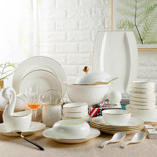 Gold Tableware Set christmas Jingdezhen Bone Porcelain Tableware Bowls Dishes Ceramic Plates 60 PC Water Cube Chinese Gifts
